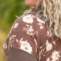 IN STOCK Ramona Ribbed Floral Zip Up - Brown FINAL SALE