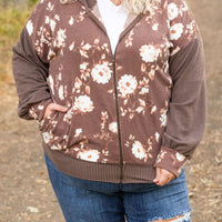 IN STOCK Ramona Ribbed Floral Zip Up - Brown FINAL SALE