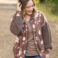 IN STOCK Ramona Ribbed Floral Zip Up - Brown FINAL SALE