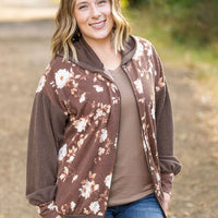 IN STOCK Ramona Ribbed Floral Zip Up - Brown FINAL SALE