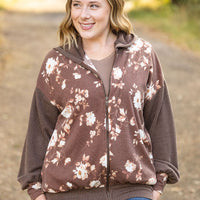 IN STOCK Ramona Ribbed Floral Zip Up - Brown FINAL SALE