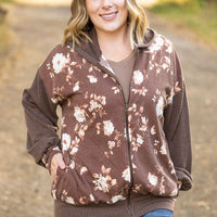 IN STOCK Ramona Ribbed Floral Zip Up - Brown FINAL SALE