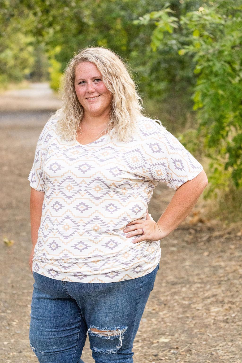 IN STOCK Chloe Cozy Tee - Purple and White Geometric