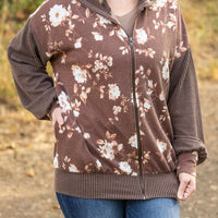 IN STOCK Ramona Ribbed Floral Zip Up - Brown FINAL SALE