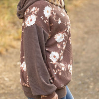 IN STOCK Ramona Ribbed Floral Zip Up - Brown FINAL SALE