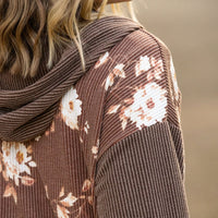 IN STOCK Ramona Ribbed Floral Zip Up - Brown FINAL SALE