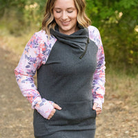 IN STOCK Zoey ZipCowl - Charcoal and Floral Leaves FINAL SALE