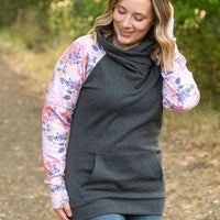 IN STOCK Zoey ZipCowl - Charcoal and Floral Leaves FINAL SALE