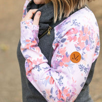 IN STOCK Zoey ZipCowl - Charcoal and Floral Leaves FINAL SALE