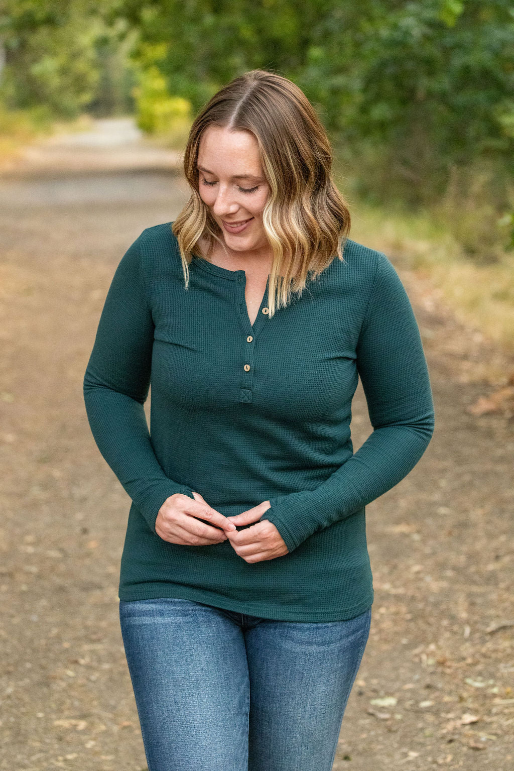 IN STOCK Harper Long Sleeve Henley - Evergreen | Women&