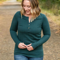 IN STOCK Harper Long Sleeve Henley - Evergreen | Women's Cozy Shirt