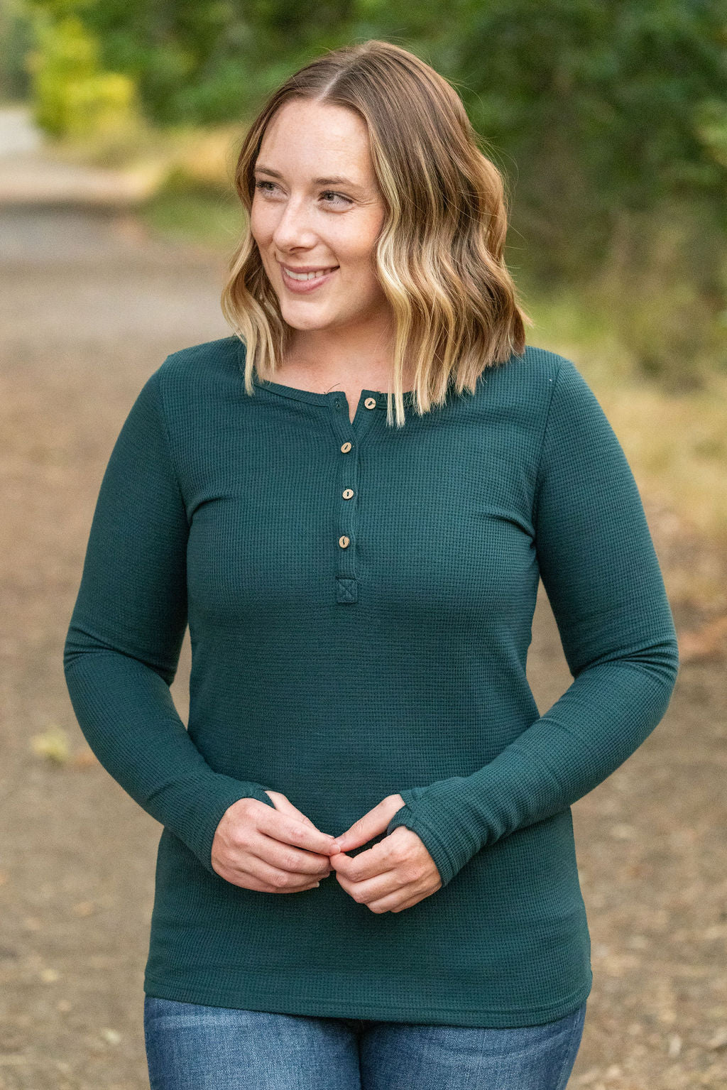 IN STOCK Harper Long Sleeve Henley - Evergreen | Women&