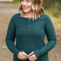 IN STOCK Harper Long Sleeve Henley - Evergreen | Women's Cozy Shirt