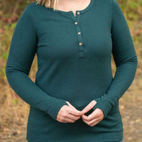 IN STOCK Harper Long Sleeve Henley - Evergreen | Women's Cozy Shirt