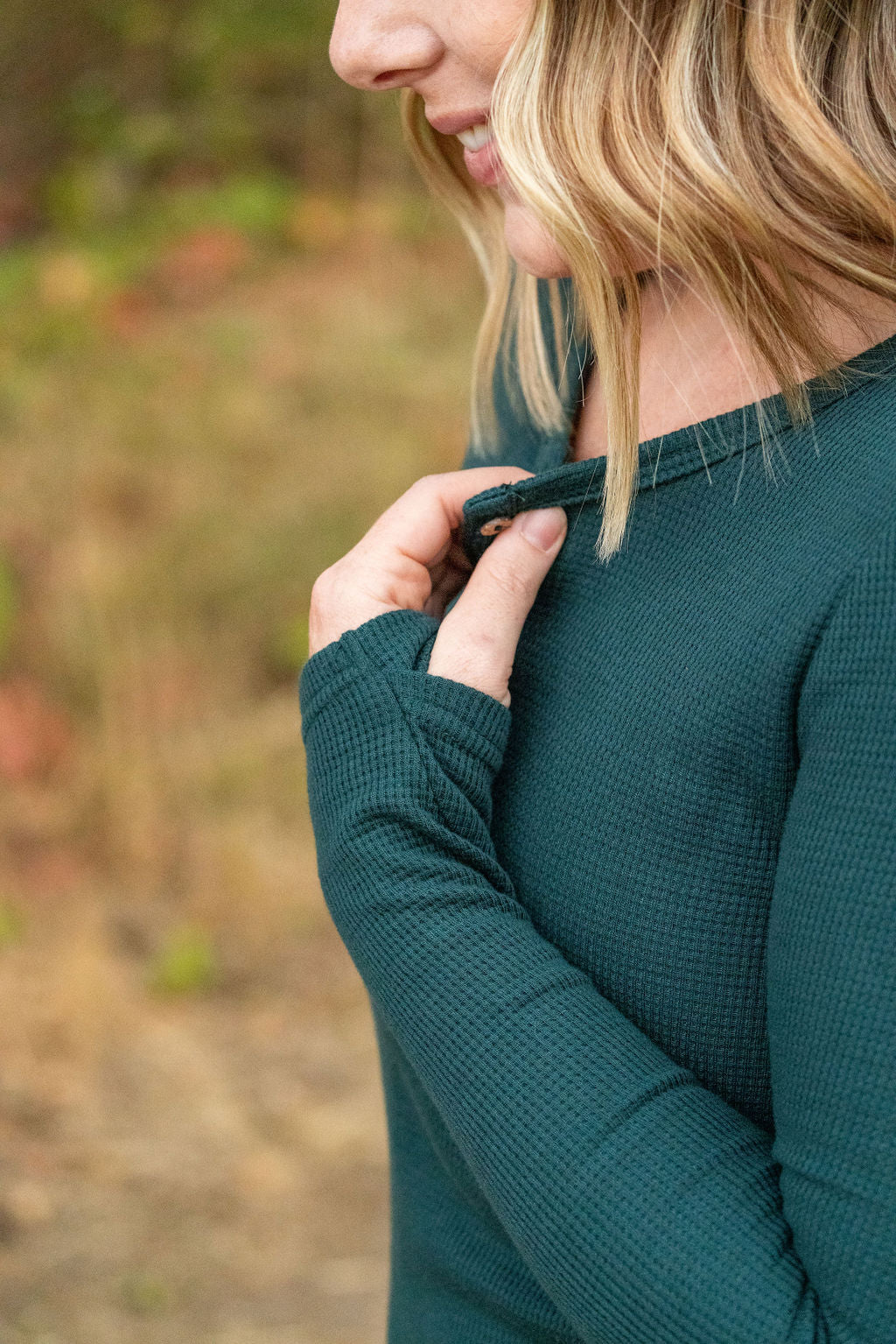 IN STOCK Harper Long Sleeve Henley - Evergreen | Women&