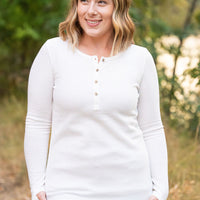 IN STOCK Harper Long Sleeve Henley - White | Women's Cozy Shirt FINAL SALE