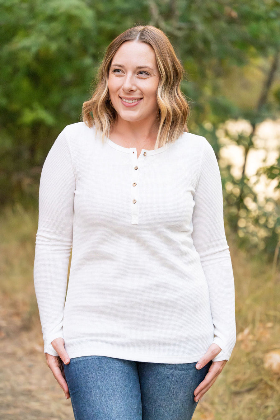 IN STOCK Harper Long Sleeve Henley - White | Women's Cozy Shirt FINAL SALE