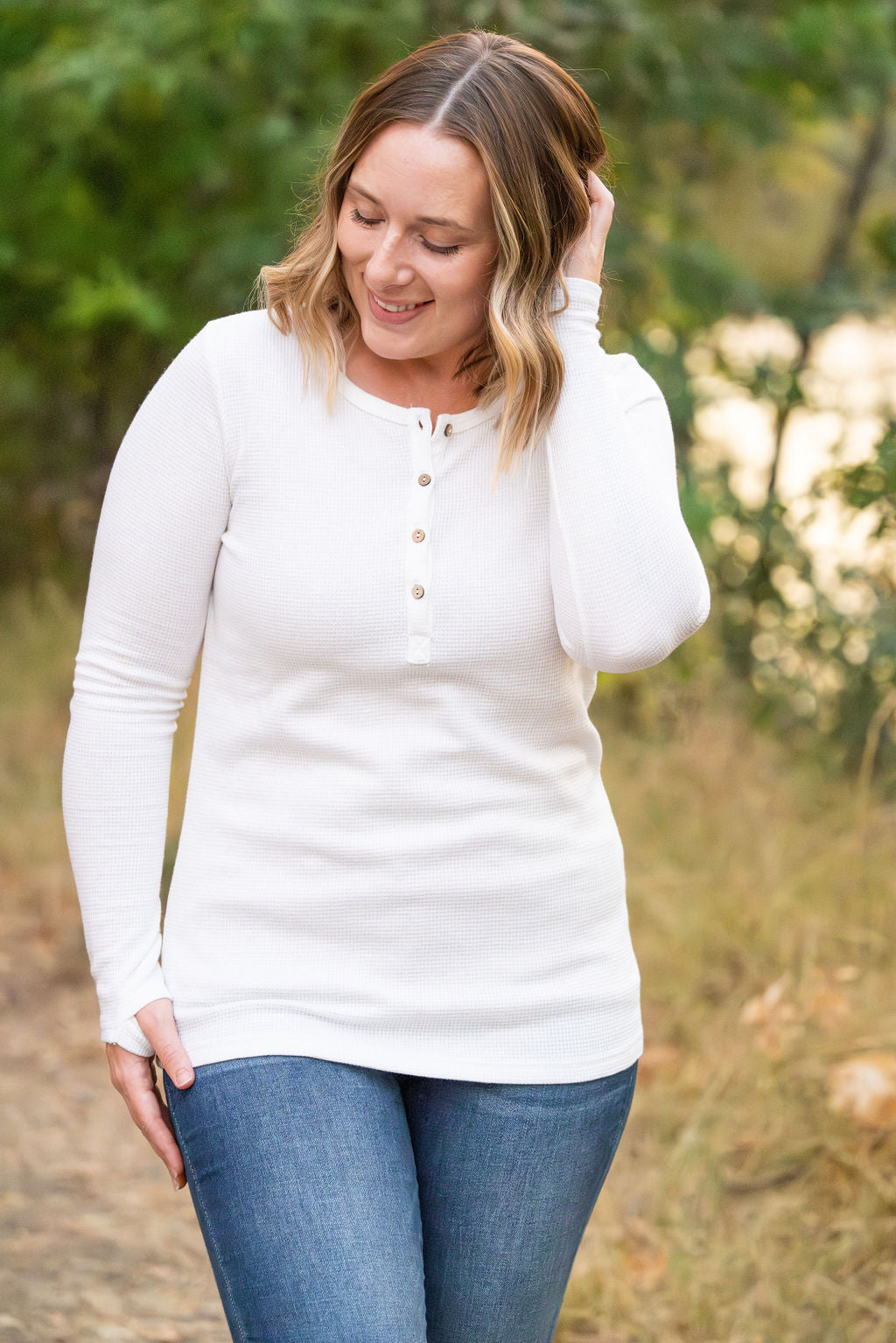 IN STOCK Harper Long Sleeve Henley - White | Women&