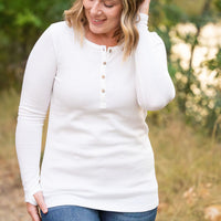 IN STOCK Harper Long Sleeve Henley - White | Women's Cozy Shirt FINAL SALE