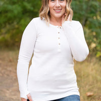 IN STOCK Harper Long Sleeve Henley - White | Women's Cozy Shirt FINAL SALE