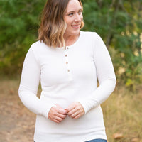 IN STOCK Harper Long Sleeve Henley - White | Women's Cozy Shirt FINAL SALE