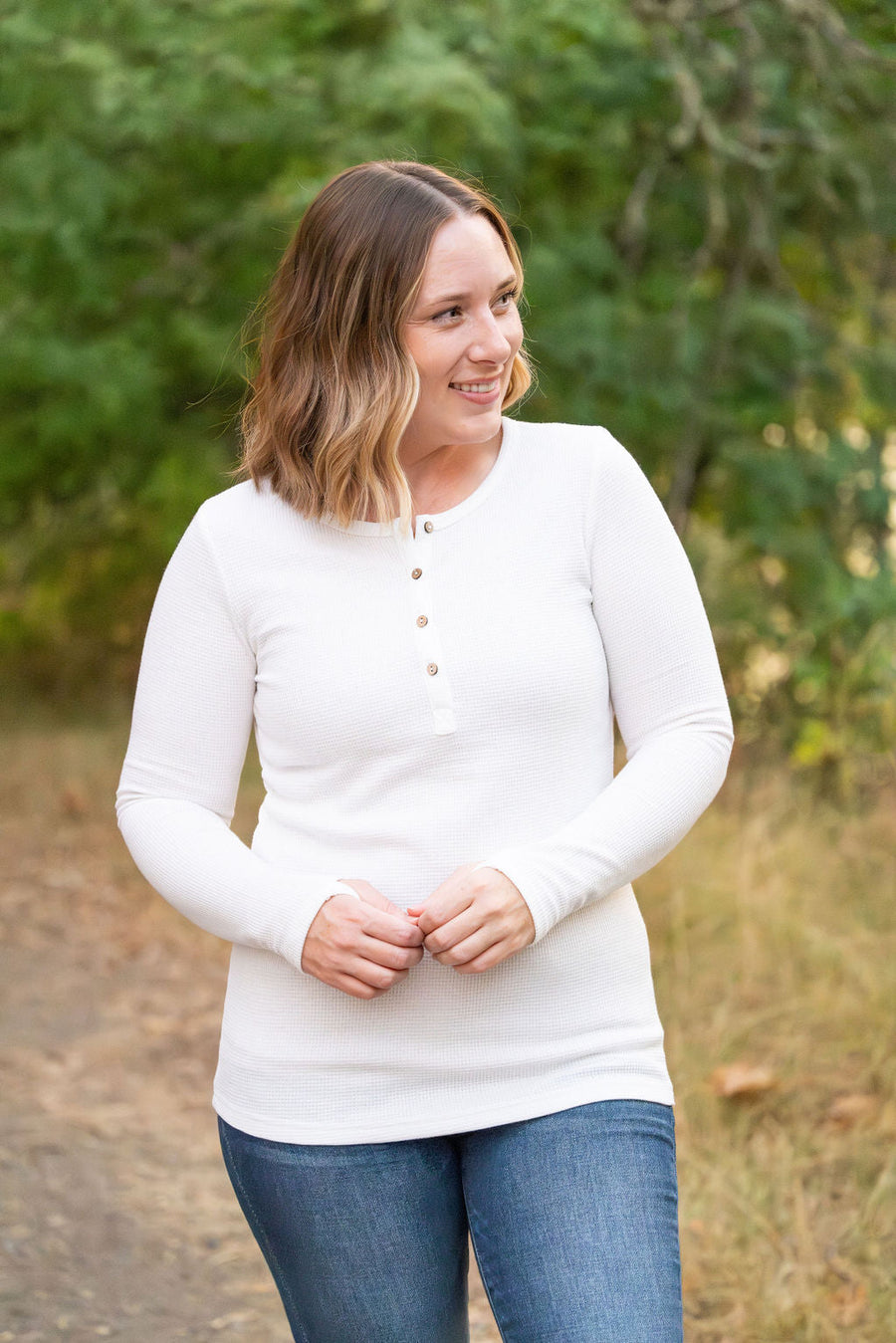 IN STOCK Harper Long Sleeve Henley - White | Women's Cozy Shirt FINAL SALE