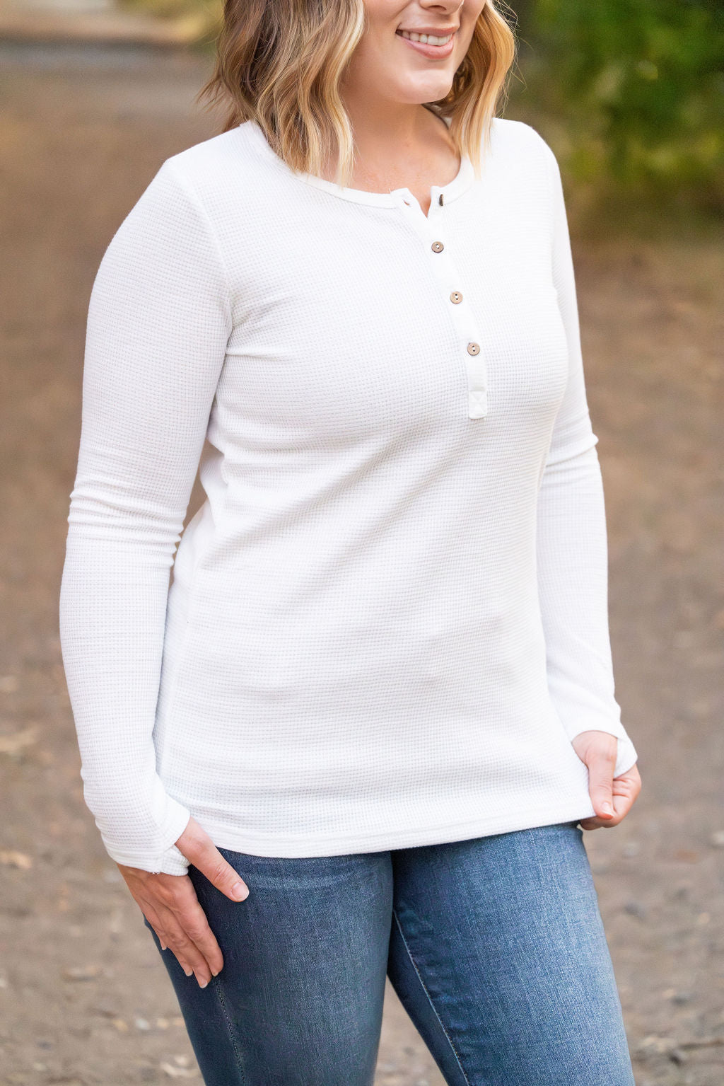 IN STOCK Harper Long Sleeve Henley - White | Women&