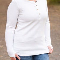 IN STOCK Harper Long Sleeve Henley - White | Women's Cozy Shirt FINAL SALE