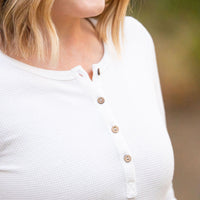 IN STOCK Harper Long Sleeve Henley - White | Women's Cozy Shirt FINAL SALE