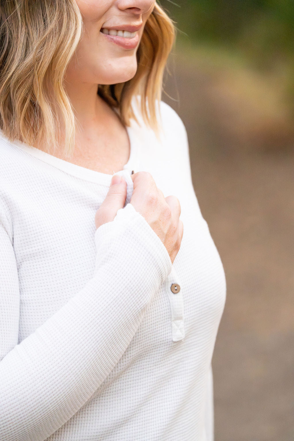 IN STOCK Harper Long Sleeve Henley - White | Women&