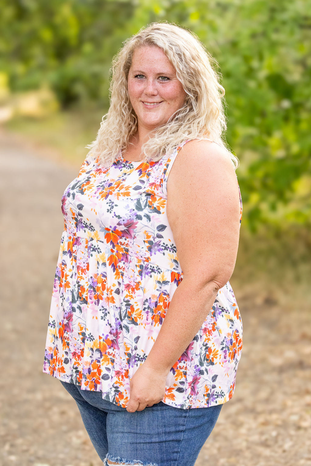 IN STOCK Renee Ruffle Tank - Fall Floral Leaves