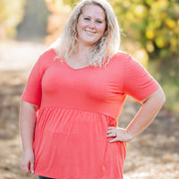 IN STOCK Sarah Ruffle Short Sleeve - Deep Coral | Women's Top