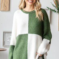 First Love Color Block Round Neck Long Sleeve Ribbed Sweater