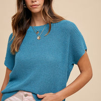 Annie Wear Round Neck Short Sleeve Sweater