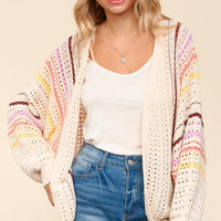 Haptics Full Size Striped Crochet Open Front Cardigan