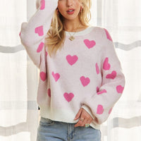 ADORA Heart Round Neck Drop Shoulder Sweater