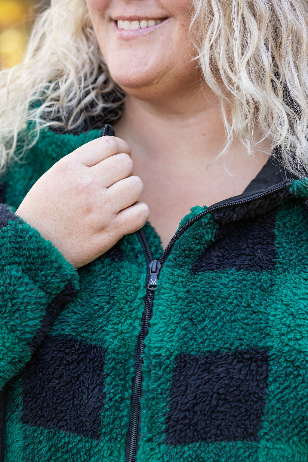 IN STOCK Sherpa Fullzip Hoodie - Green Plaid