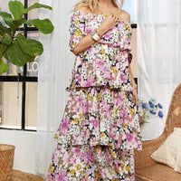 ADORA Layered Floral Off-Shoulder Short Sleeve Maxi Dress