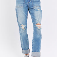 Judy Blue Full Size Distressed Straight Jeans with Patch Pockets