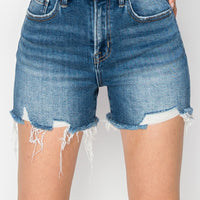 RISEN High Rise Raw Hem Distressed Denim Shorts