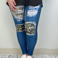 Camo Blue Denim Leggings w/ Butt Pockets