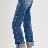 RISEN Full Size High Rise Crop Straight Roll Up Jeans