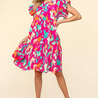 Haptics Printed Ruffled Tiered Dress with Side Pockets