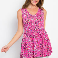 Be Stage Full Size Printed Tiered Sleeveless Top