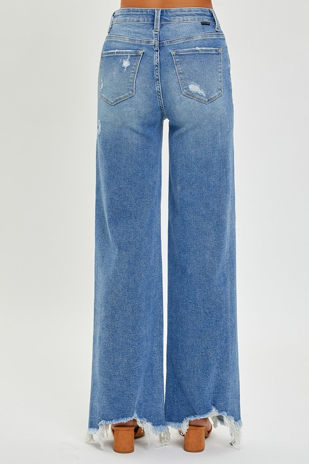 Rise Full Size High Rise Frayed Hem Wide Leg Jeans