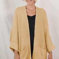 Waffle-Knit Long Sleeve Cardigan with Pocket