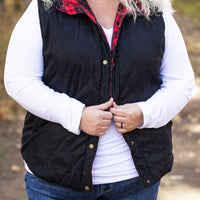 IN STOCK Reversible Vest - Corded Black and Plaid