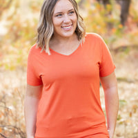 IN STOCK Chloe Cozy Tee - Pumpkin | Women's V-Neck Top FINAL SALE