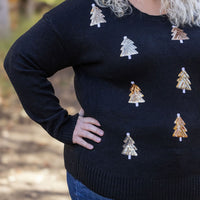 IN STOCK Holly Jolly Sweater - Gold + Silver Trees