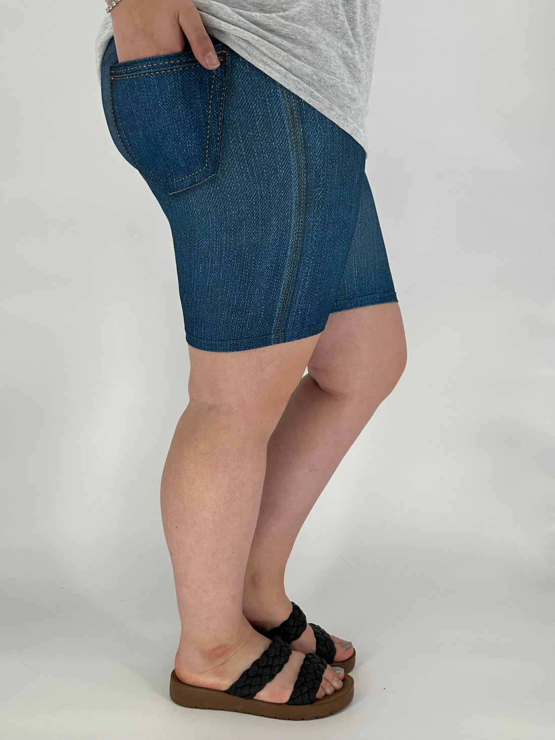 Blue Denim Biker Shorts w/ Back Pockets